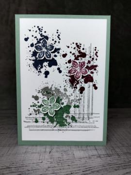 Grußkarte mit Blüten Grün handgemacht